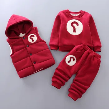 

Child Costumes boy clothes winter new thickened hooded vest round neck sweater coat trousers baby set 1-4 Quality kids Clothing