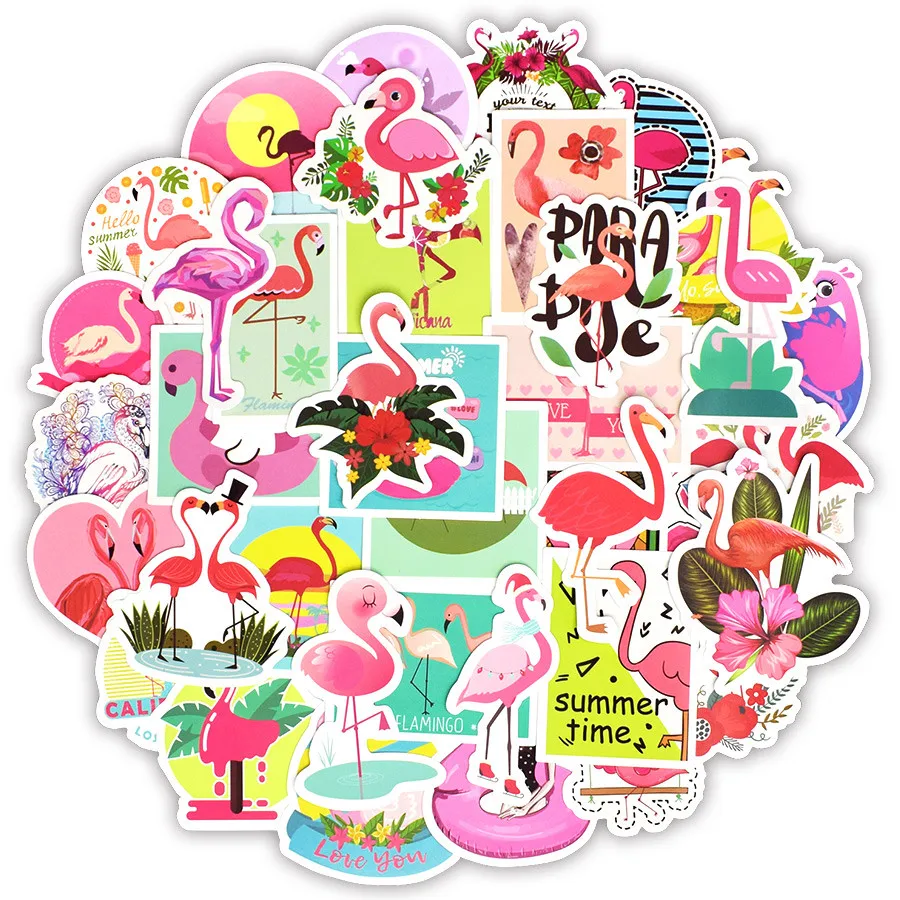 50 PCS Flamingos Sticker Lovely Dream Cartoon Girl Animals  Stickers for Mac DIY Notebook Luggage Bicycle Fridge Guitar Laptop Decals