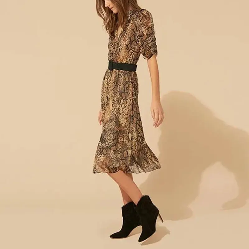 Women Dress New Snake Print Printed Slim Midi Dress