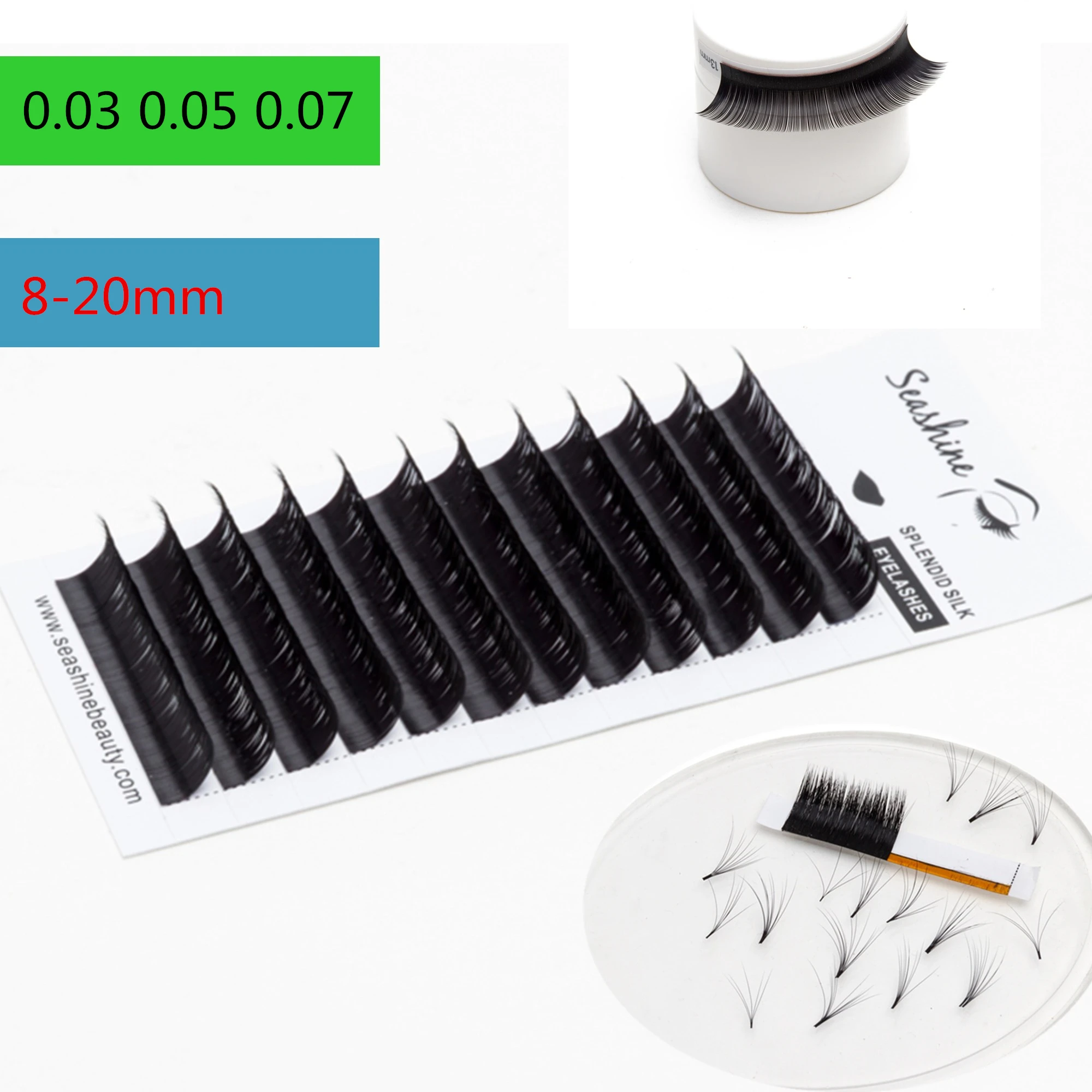 Seashine Makeup Super Long Easy Fanning False Eyelash Extension 8-20mm Fast Blooming 2d-20d Fanning Lashes for Building