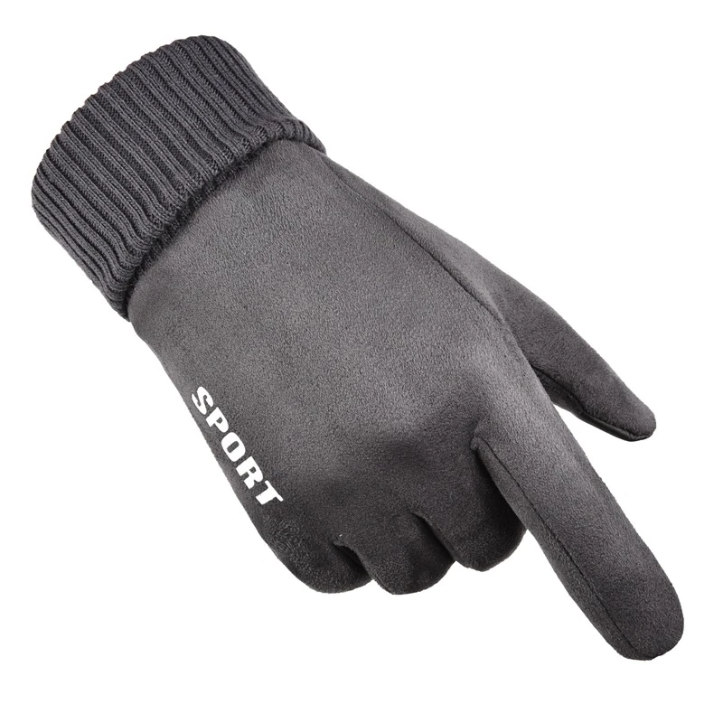 Зимние мужские перчатки для езды на велосипеде и мотоциклах, замшевые теплые рукавицы с сенсорным экраном, ветрозащитные перчатки для езды на велосипеде - Цвет: Gray