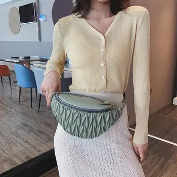 

Fashion Pleated Waist Bag Women PU Leather Shoulder Crossbody Bags Unique Zipper Solid Color Chest Fanny Pack Phone Pouch
