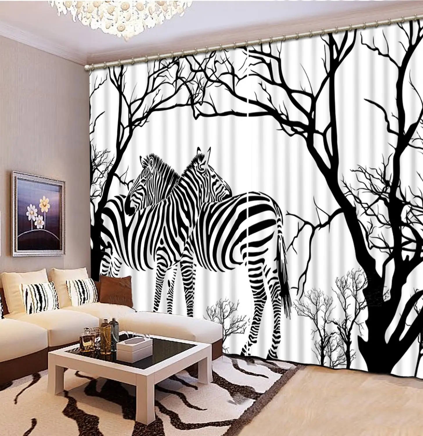 Branch zebra blackout curtains for living room bedroom window height modern | Дом и сад