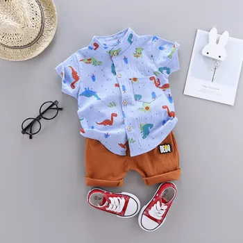 

2pcs Summer Baby Boys clothes New Casual Short Sleeve Cartoon Dinosaur Tree Print T-shirt Tops+Shorts Costume Set