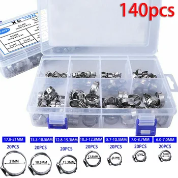 

140Pcs Hose Clamps Car Truck Stainless Steel Single Ear Heat resistance