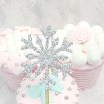 

20Pcs/Set Christmas Cake Topper Paper Wood Wedding Handmade Snowflake Cupcake Toppers Children Birthday Party Decoration BJStore