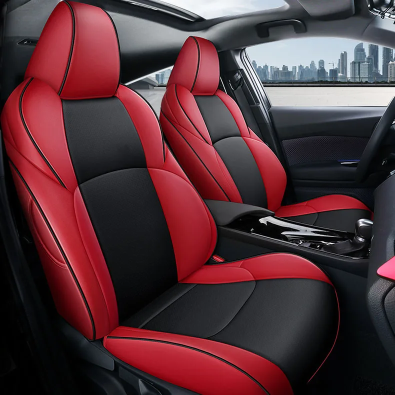 Чехлы для автомобильных сидений кожаные для TOYOTA C-HR IZOA chr автомобильные чехлы для сидений для автомобилей аксессуары автомобильные аксессуары Стайлинг - Название цвета: BLACK RED
