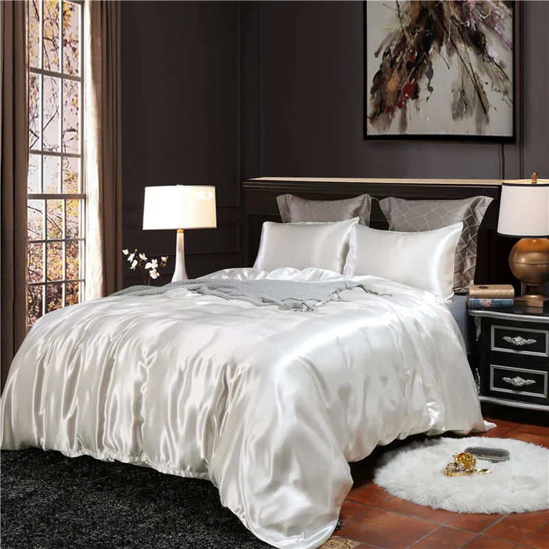 

HM Life Duvet Cover Sets Simple Style Solid 3Pcs/Set High Quality Imitation Silk Touch Bedclothes Soft Smooth Bedding Sets