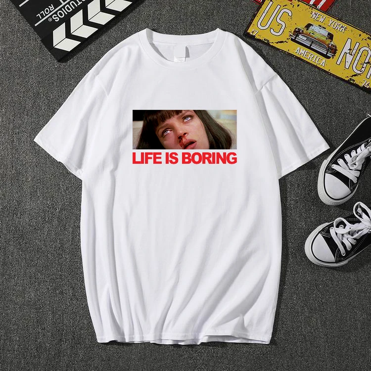 Harajuku белая женская футболка T летняя модная футболка Femme Life is Boring с буквенным принтом Мужская и женская футболка