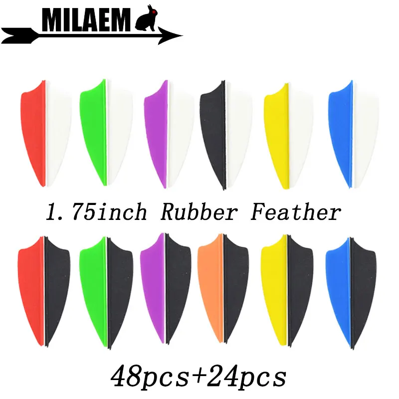 72pcs 1.75 inch Archery Rubber Feather Arrow Vanes Arrow Fletching Carbon Woodon Bamboo Arrow Shaft Hunting Shooting Accessories 24pcs white black blue purple orange yellow pink green archery arrow feather vanes 4 tubber arrow fletching archery accessories