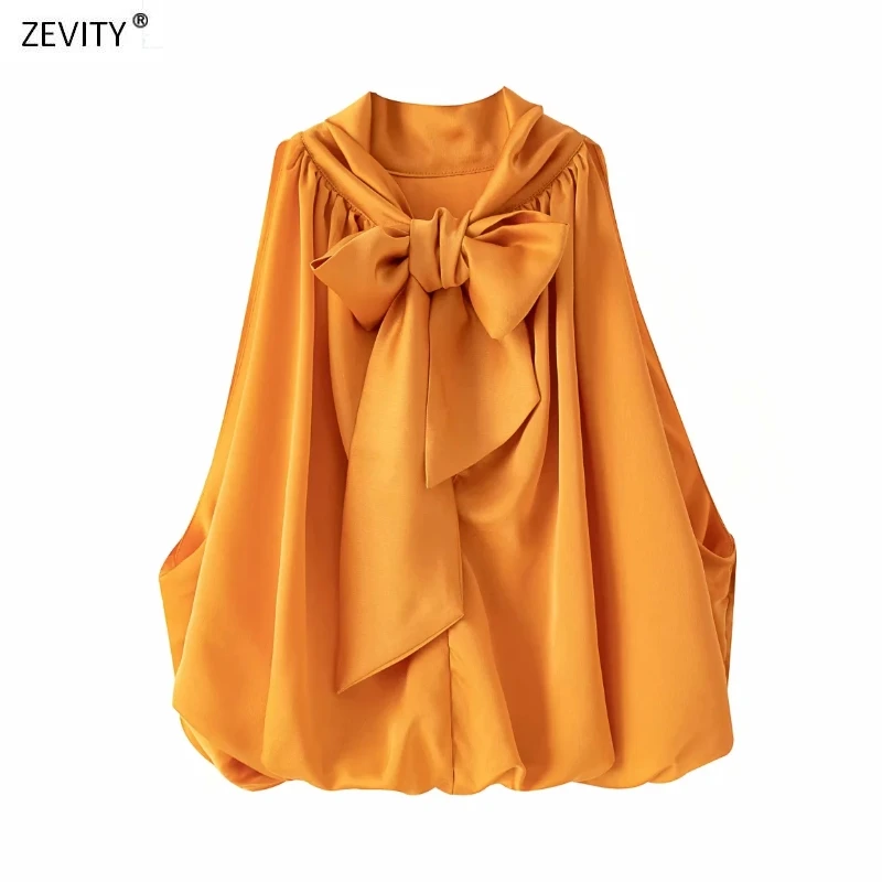 Новая женская модная повседневная свободная короткая блузка Zevity с бантом на