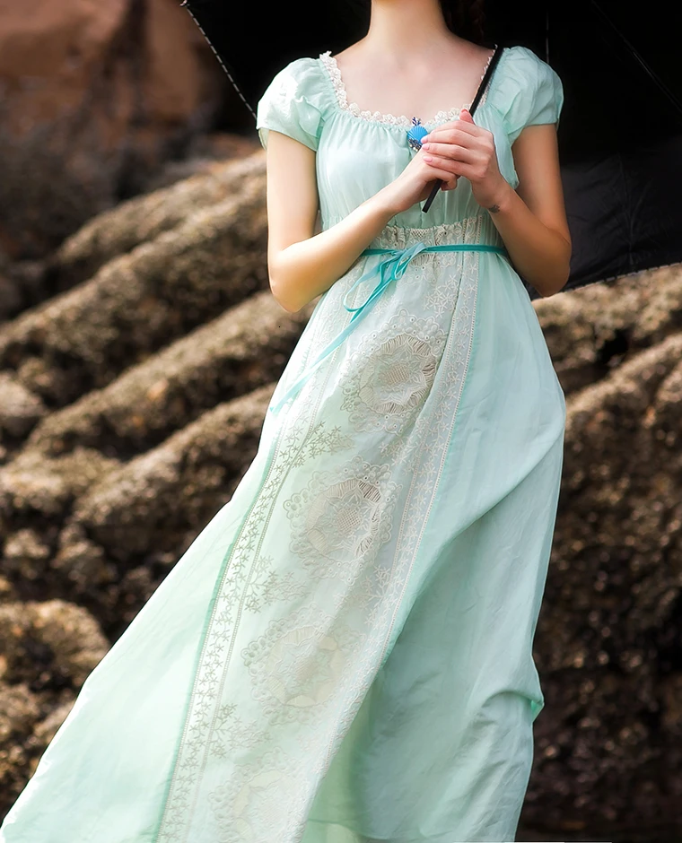 Vestido женское летнее мятно-Зеленое Шелковое хлопковое длинное платье винтажное Королевское элегантное кружевное вышитое белое/фиолетовое vestidos de festa2019