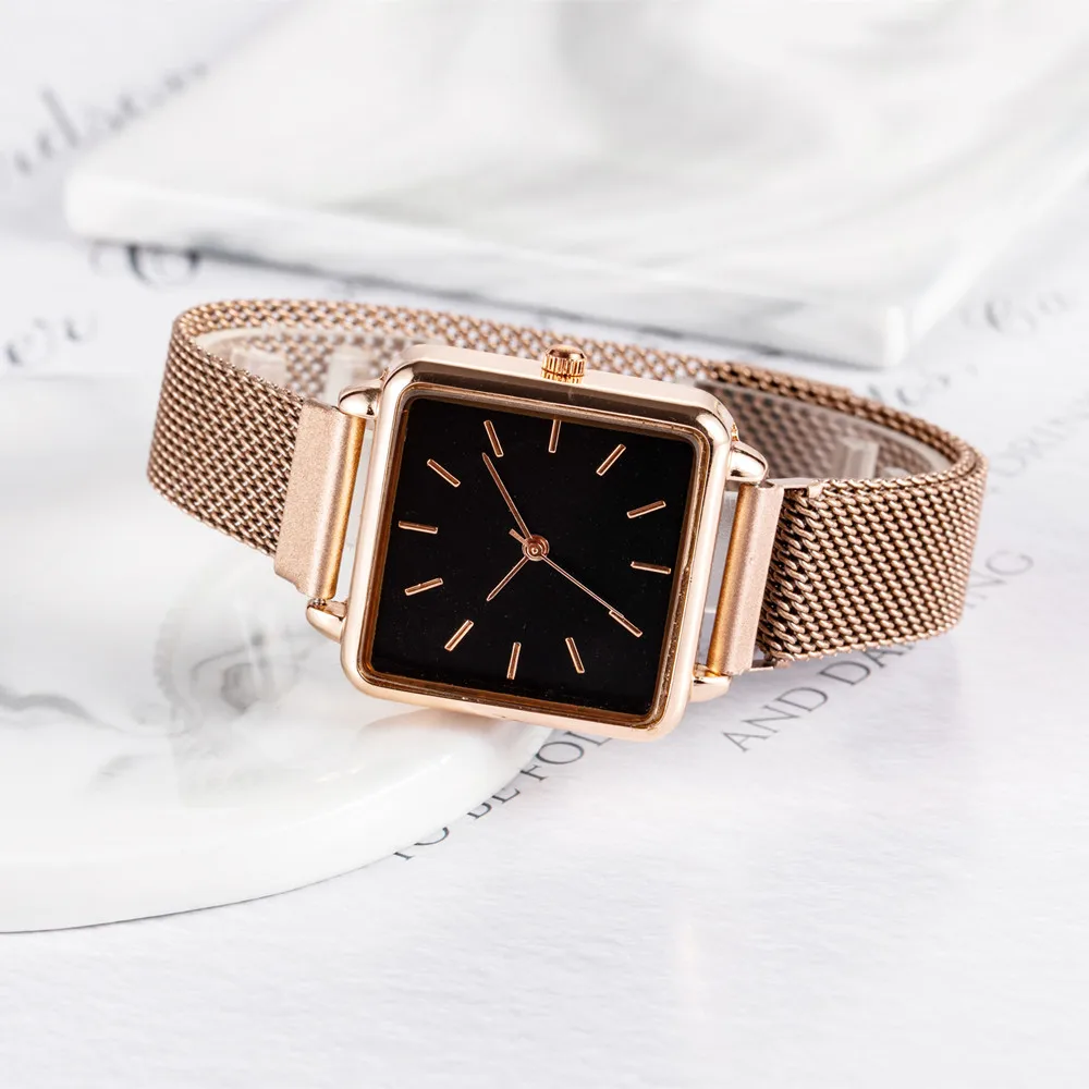 Elegant Rose Gold Women's Quartz Watch with Stainless Steel Bracelet and Magnetic Buckle Strap