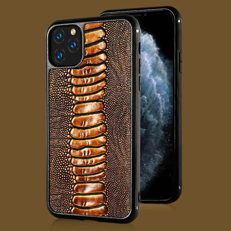 Роскошный чехол из натуральной коровьей кожи со страусиными ножками для Apple iPhone 13