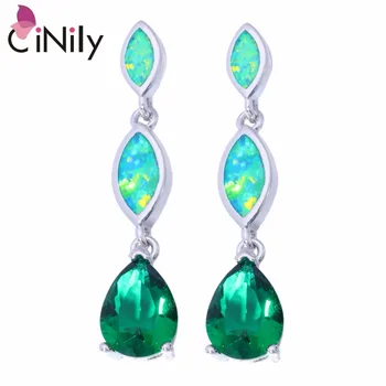 

CiNily Created Green Fire Opal Green Quartz Silver Plated Wholesale for Women Jewelry Gift Stud Earrings 1 1/4" OH3376