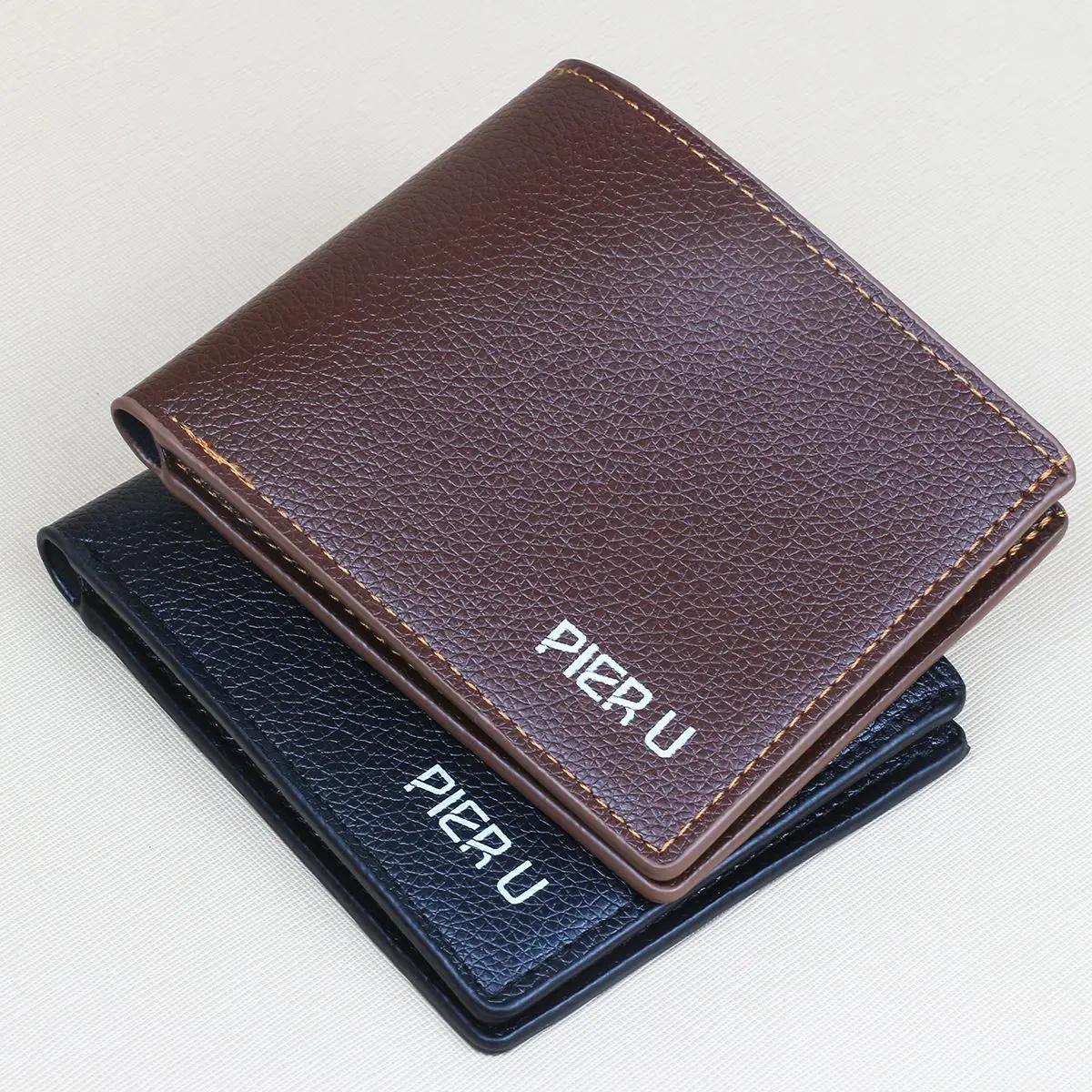 

Classic Retro MEN'S Wallet Zipper Pu Short Transverse Litchi Grain Wallet Purse Coin Purse