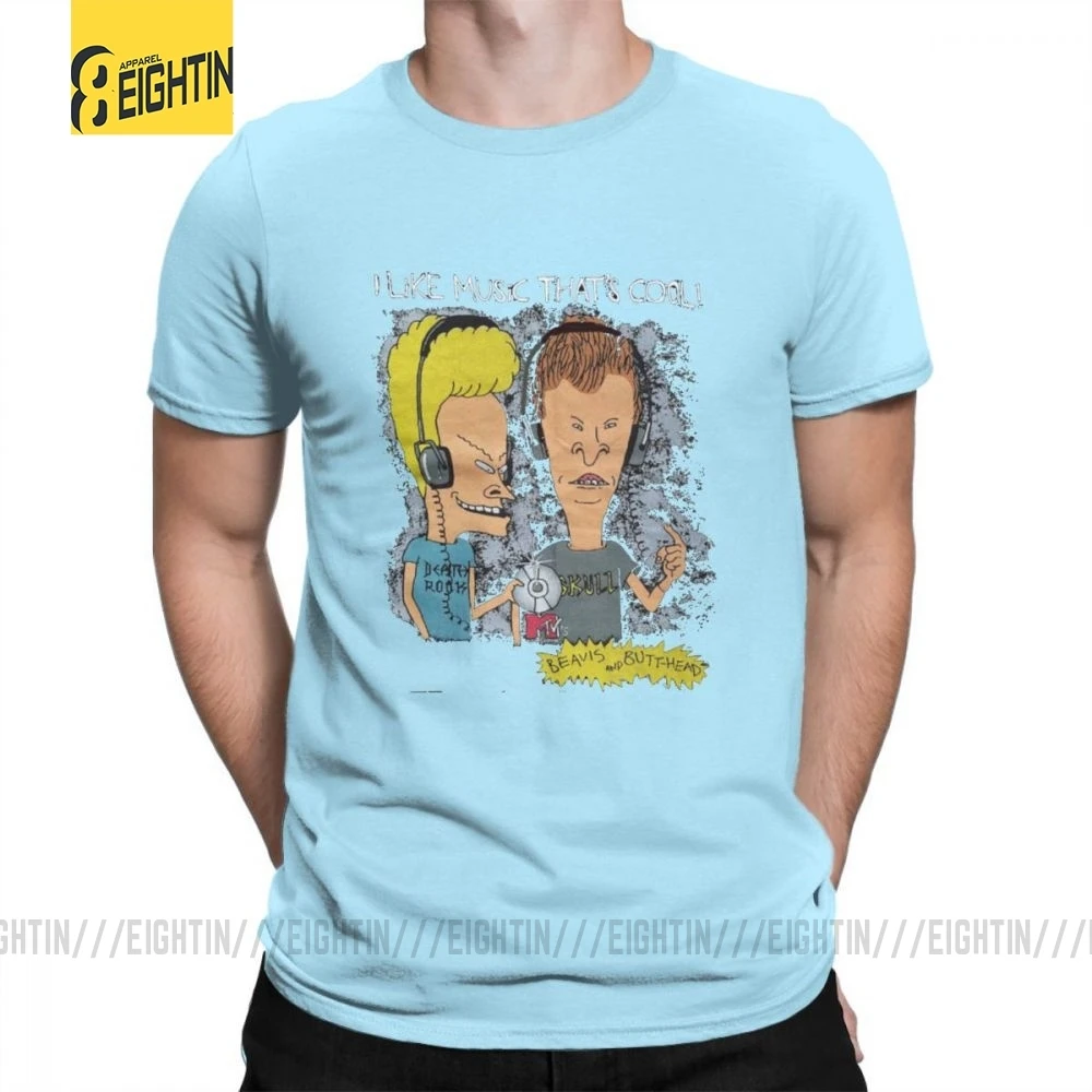 Beavis And Butthead футболки из хлопка с коротким рукавом футболки Awesome MensT модные футболки с круглым вырезом Большие размеры забавные - Цвет: Небесно-голубой