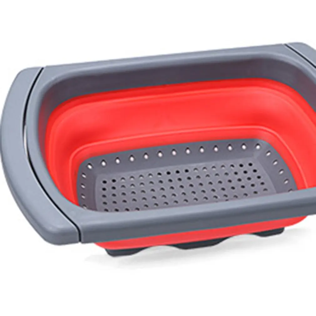 Выдвижная силиконовая корзина для мытья посуды, круглая Складная Силиконовая корзина для мытья фруктов красного цвета