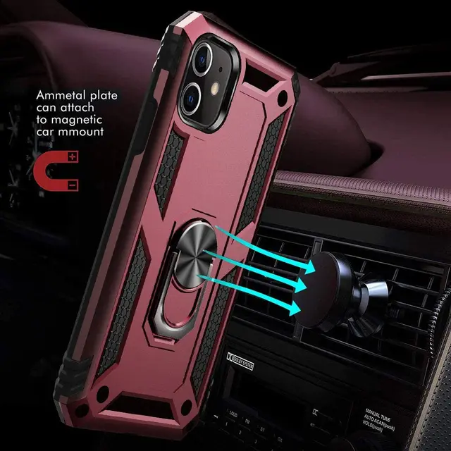 for iPhone X XS XR 11 Pro 7 8 Max Case,Military Grade Armor 15ft. Drop Tested Protective Ring Magnetic Car Mount Kickstand Case 2