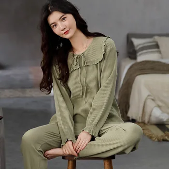 

Autumn Winter Pajamas Women Cotton Night Suits Simple Sleep Tops Sleepwear Soft Night Wear Women Set Pijama De Polar Mujer