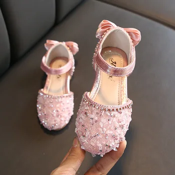 

1-12 Years Rhinestone Princess Summer Leather Sandals Baby Little Girls Fashion Sequins Bow Children Party Dance Big Kid Shoes