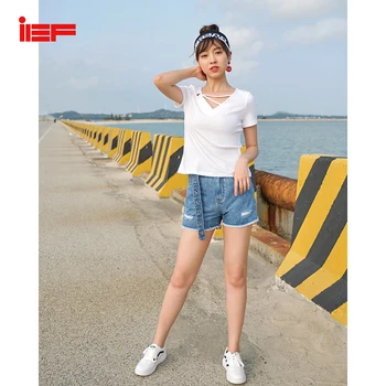 

IEF Summer Fashion Pure Color Women T Shirt V Neck Short Sleeves Female Simple Tops 0301K-D307-