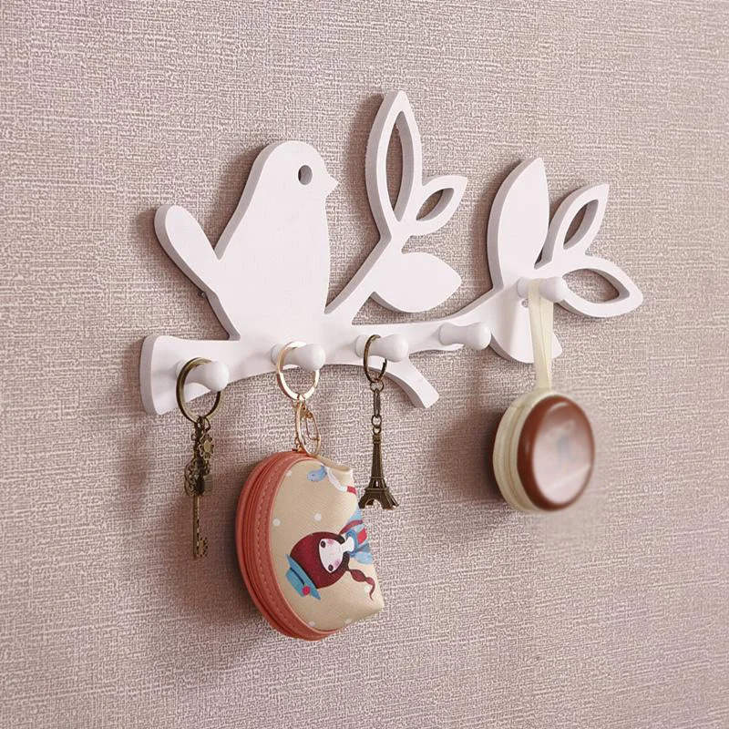 

White Bird Style Wall Hanger Cloths Hooks Storage Rack Home Decoration for living room children's room