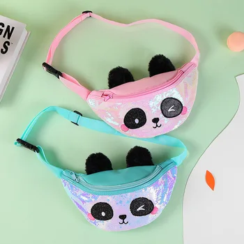 

Cute Panda Kids Cartoon Waist Bag Adjustable Boys Girls Sequins Fanny Pack Christmas Gift For Casual, Music Festivals, Biking