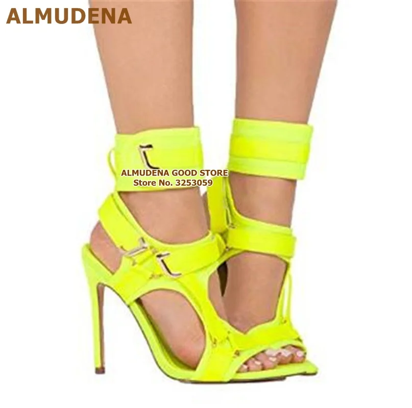 ALMUDENA/Босоножки на ремешке с пряжкой; цвет розовый, желтый, синий; модельные туфли-лодочки на шпильке, украшенные металлической пряжкой; разноцветная обувь - Цвет: as picture