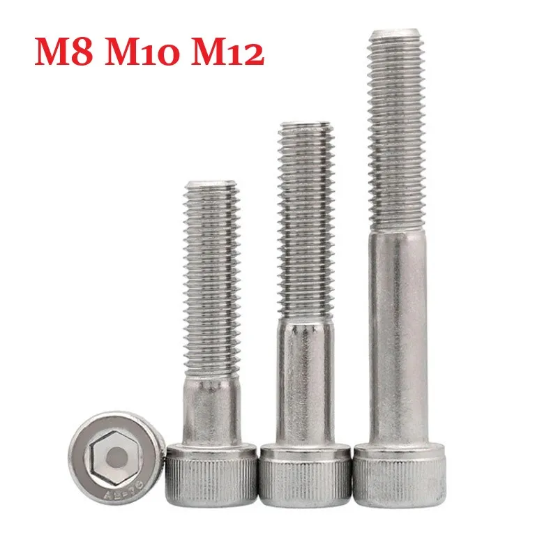 Parafusos de Meia Rosca m8 M10 M12 Parafusos de Cabeça de Soquete Hexagonal 10 12 mm x 30 35 40 45 50 60 70 80 90 mm 304 Parafusos de Aço Inoxidável