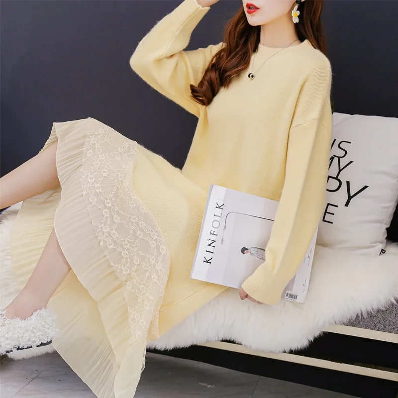 

Maternity Clothes Autumn Clothing New Style Fashion Pregnant Mother Joint Lace Chiffon Nursing Sweater Autumn And Winter Base Sw