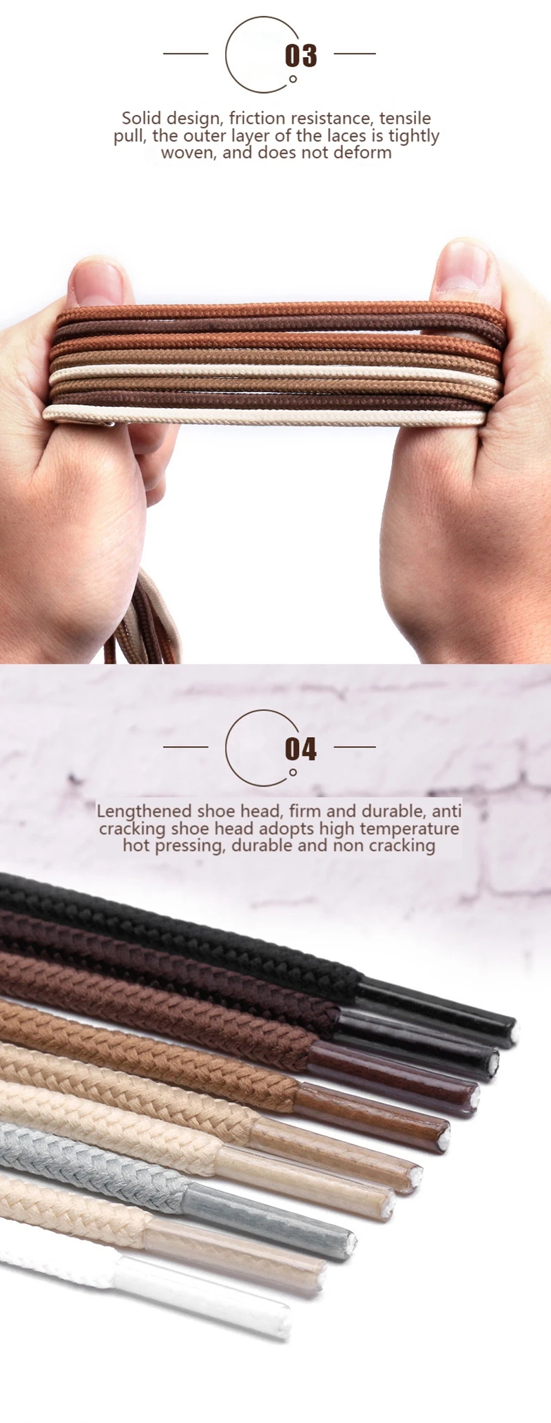 1 Pair Round Shoelaces Top Quality Polyester Classic Off White Shoe Laces Do Not Fade Outdoor Leisure Sneakers Shoelace Unisex