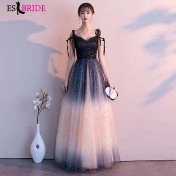

Eleglant long dresses evening ES2783 A line Contrast Color Tulle formal party dress for women special occasion prom Gowns