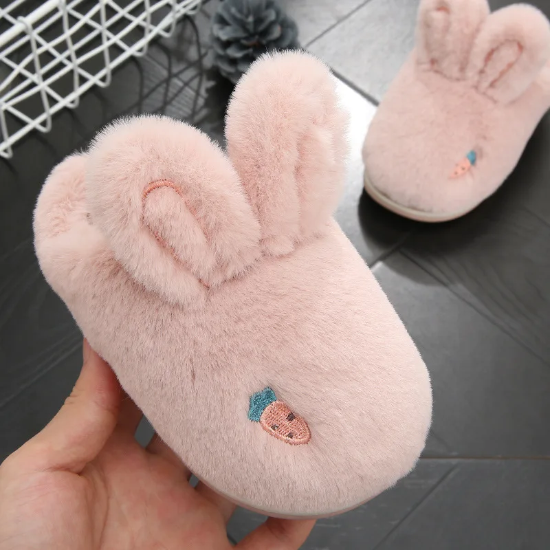 

Children Cotton Slippers Cute Cartoon Bag with Girls 1-3 Years Old 2 Winter Indoor Anti-slip Men's Baby Furry Slippers