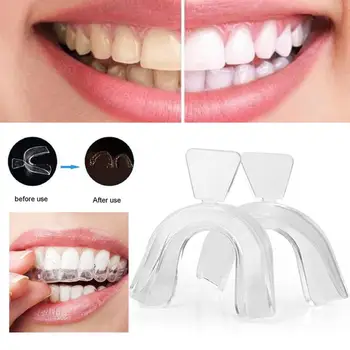 

2Pcs Food Grade Silicone ThermoformTeeth Whitening Tray DentalCare Mouth Guard Made of food grade silicone material, safe to use