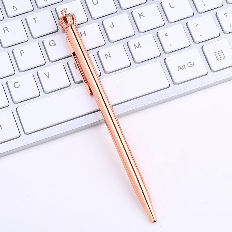 RoseGold1Pc Корона скипетр королева шариковая ручка персонализированные школьные офисные ручки для письма металлические роскошные хрустальные стационарные логотип на заказ - Цвет: RoseGold1Pc