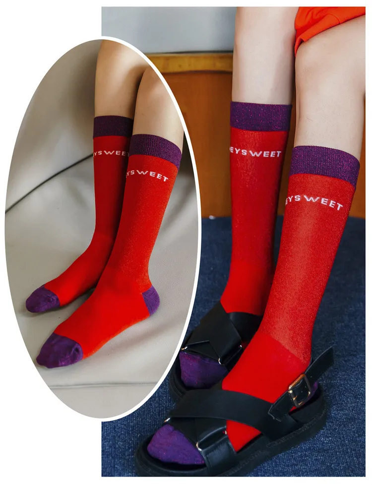 Winter Women Socks Harajuku Stitching Color Socks Women 100 Cotton 1 Pair Kawaii Size 35-39 Korean