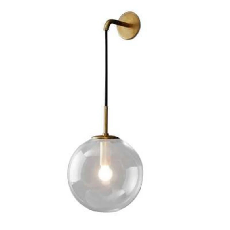 

Promotion! Modern Nordic Retro Glass Wall Lamp Ball Wall Lamp Bedside Lamp Indoor Lamp Gold+Smoke Gray Shade