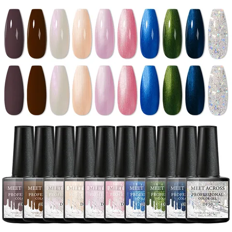 Gel Nail Polish Set With Top Base Gel Glitter Color Semi Permanent UV Led Gel Varnish Soak Off Nail Lacquers
