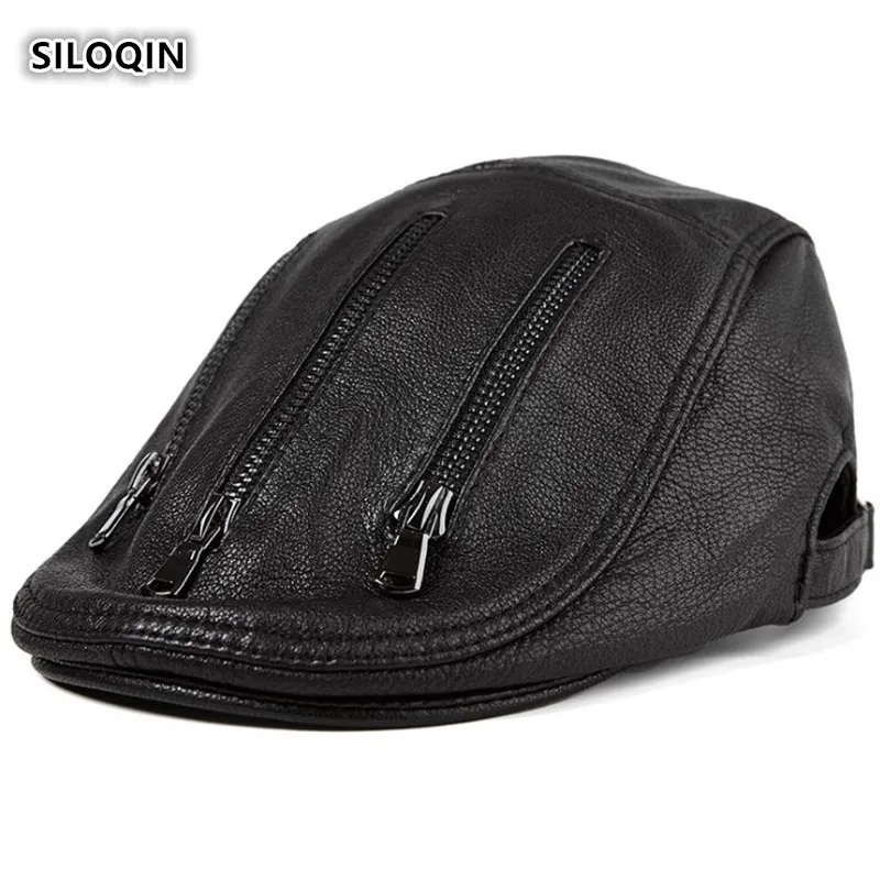 Мужская Снэпбэк Кепка SILOQIN из натуральной кожи Осень-зима новинка береты первого