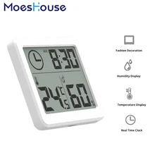 Multifunction Thermometer Hygrometer Automatic Electronic Temperature Humidity Monitor Clock 3.2inch Large LCD Screen