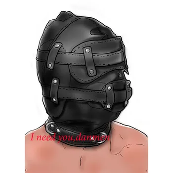 Bdsm Mask With Gag,Gear Bondage,Role Play Hood Padded Blindfold,Sex Toys For Couples,Head Harness SM Products 5