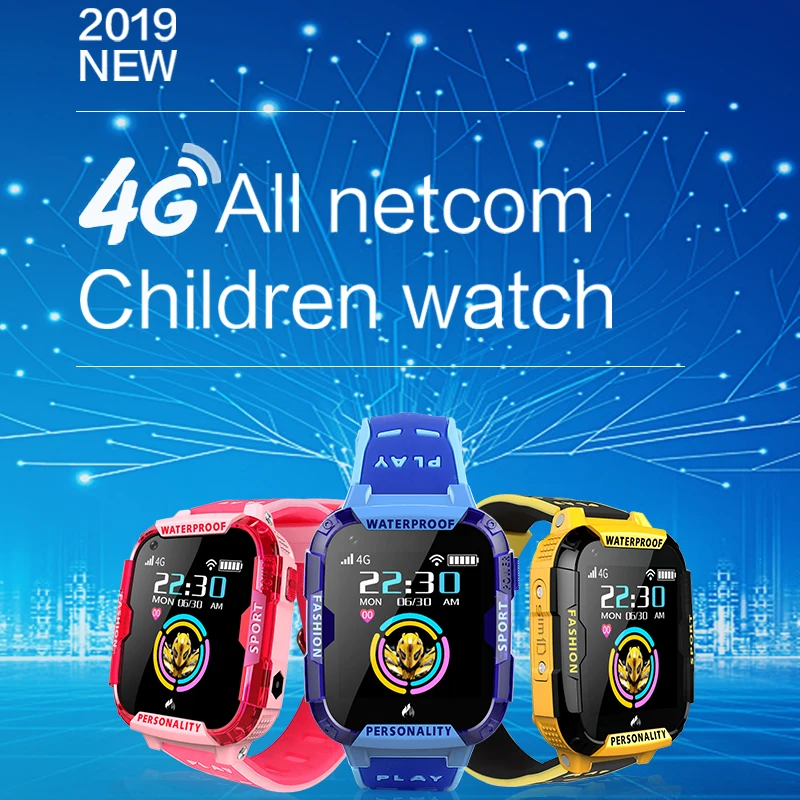 New Stylish blue smart watch for children kids Support 4Gsim card Link WIFI to make a video call GPS Tracker SOS Kid watch