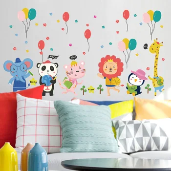 

Wallpaper sticker happy detachable waterproof cartoon animal house Measuring height wall sticker for kids rooms