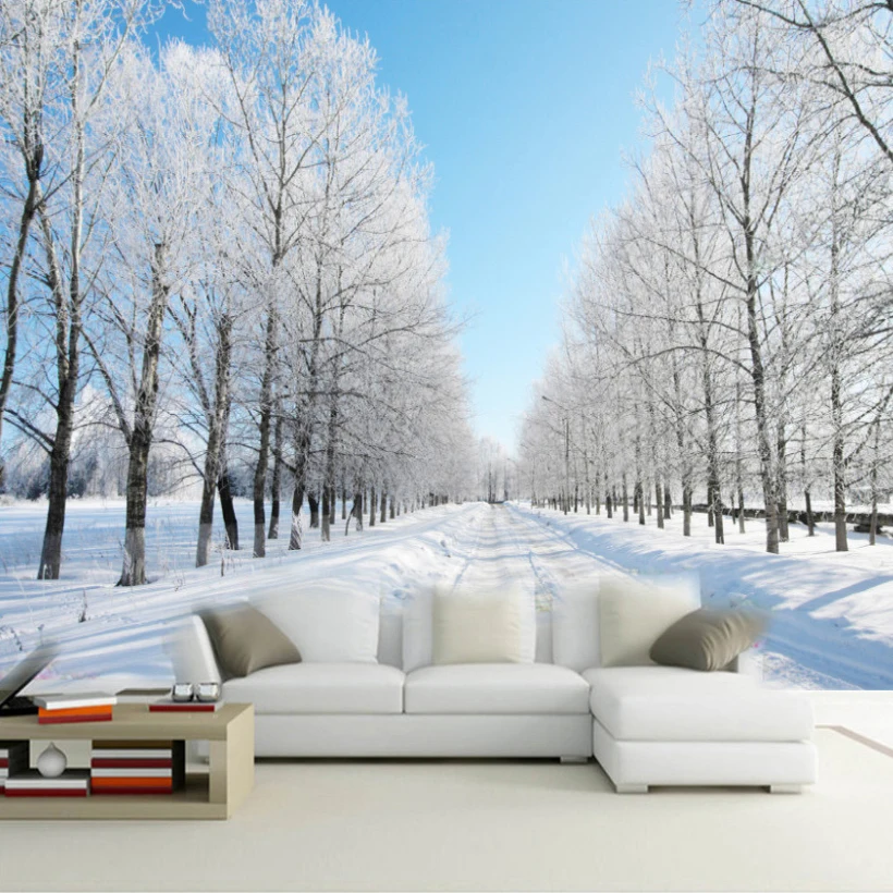 

Drop Shipping Custom Size 3D Wall Murals Wallpaper Winter Snow Tree Road Backdrop Painting Wall Covering Wall Papers Home Decor
