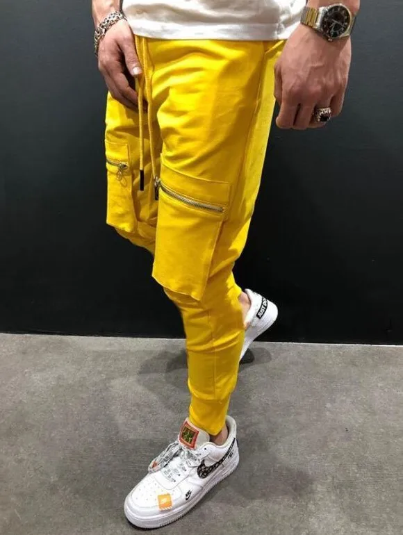 Men Slim Fit Zipper Pocket Long Pant Autumn New Casual Sport Trousers Men's Small Feet Joggers Pants Male Stacked Sweatpants