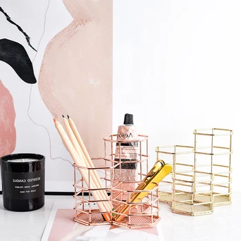 

Metal Hexagon Gold Pen Holder Makeup Brush Holder Organizer Desk Organizer For Stationary Storage Office Accessories Decoration