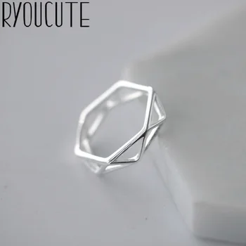 

New Hexagon Rings For Women Open Rings Brand Female Jewelry Valentines Day Gift