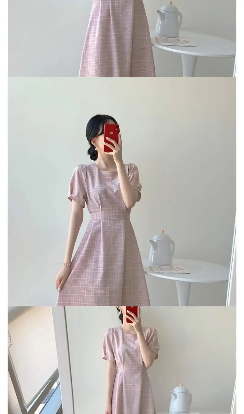 Dresses Women Preppy Style Short Sleeve Students Causal Summer Square Collar Korean Style Sweetie All-match Ulzzang Plaid Daily evening dresses