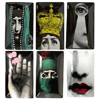 

Rectangle Ceramic Human Face Plate Jewelry Storage Tray Fruit Candy Dish Makeup Storage Ashtray Home Desktop Decor Vintage